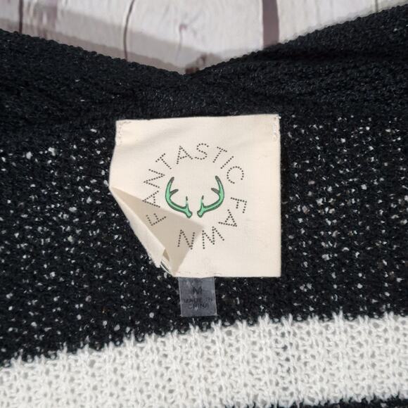Fantastic Fawn Black & Ivory Stripe Open Front Duster Knit‎ Cardigan M NIB - Picture 4 of 6
